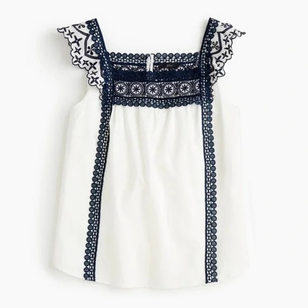 J Crew Point Sur Eyelet Embroidered Top